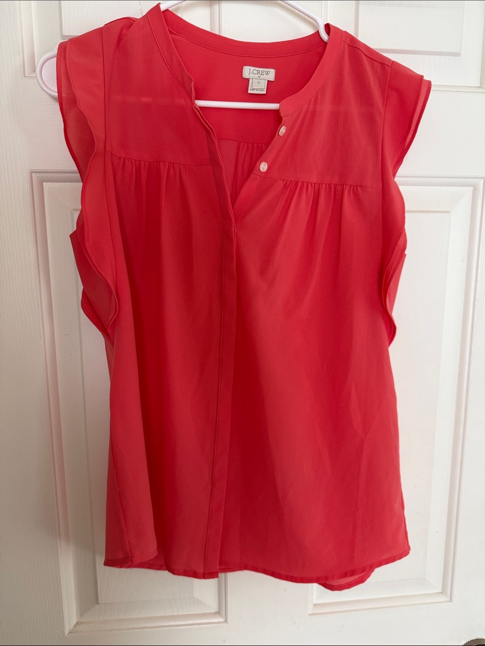 J. Crew Women's Coral Spring Sleeveless Flutter Blouse size 2
